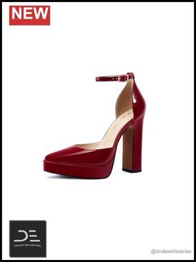 Faux Leather Platform Block Heel Pumps with Ankle Strap for Women